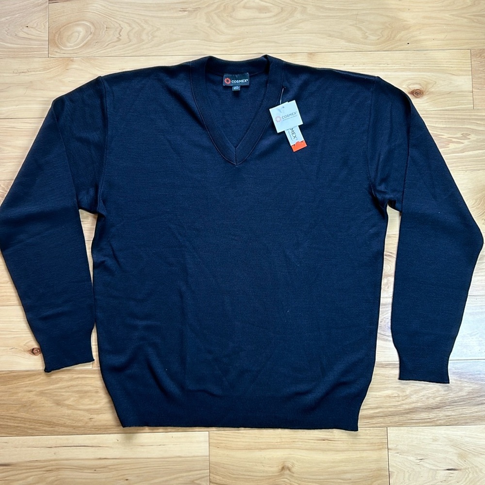 NWT COBMEX Navy V-Neck Sweater | Size XL